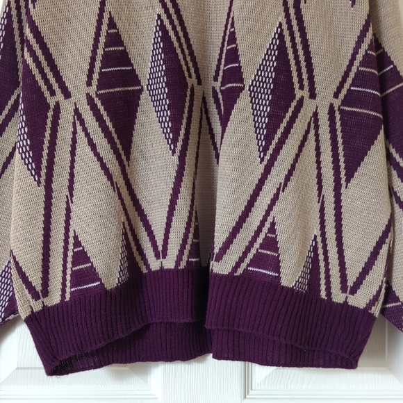 Aspetuck Trading Co. 90's Vintage Funky Knit Crewneck Sweater Taupe Purple XL - Picture 8 of 12